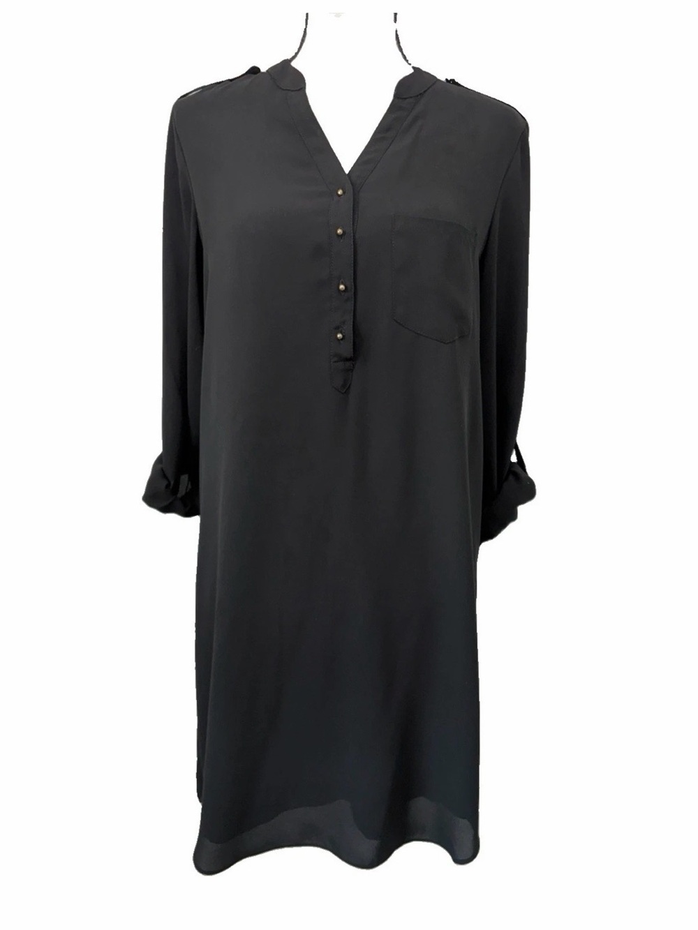 Tuckernuck Jade Melody Tam Shift Shirt Dress MED Black Silky Tunic Gold Accents